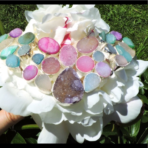 Agate Candy Rainbow Druzy Sterling Silver Necklace - Picture 6 of 6